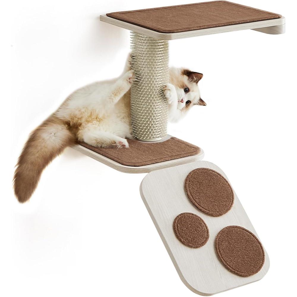 Feandrea Clickat Collection – No.004 Cat Stairs, Wall-Mounted Cat Ladder with Shelves, Self Groomer, Extremely Quick Assembly, Unlimited Expandability, Replaceable Washable Felt Pads